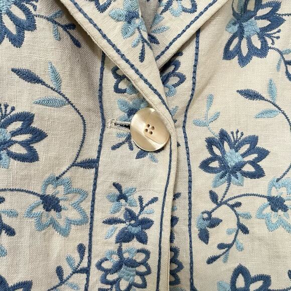J. Jill Linen Floral Embroidered Jacket Size S Tall‎ Blue Star Boho - Picture 5 of 8